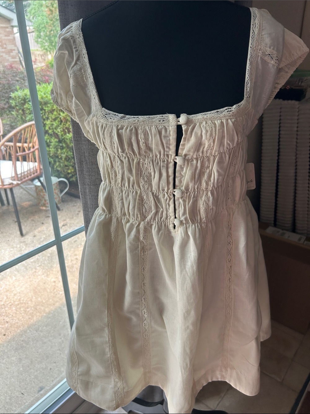 Free People Soft Ivory Lace-Trim Smocked Top